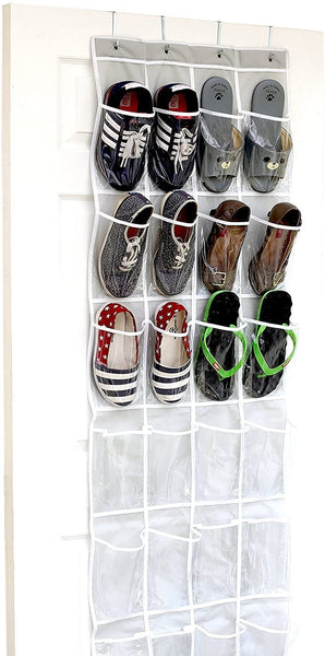 24 Pockets – SimpleHouseware Crystal Clear Over The Door Hanging Shoe Organizer, Gray (64” x 19”) $8.38