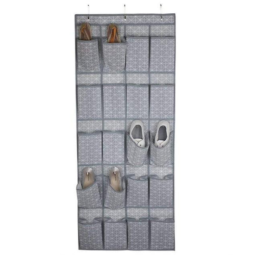20 Pocket Over The Door Shoe Organizer, Non-Woven, Grey Diamond Collection