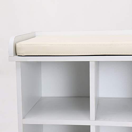 8 Cubbies Shoe Entryway Bench Storage with Fireproof Cushion Wood Cube Organizer Rack Cabinet Shlef Hallway White