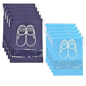 10 Pcs Travel Dust-Proof Shoe Bags With Drawstring And Transparent Window Shoe Organizer Space Saving Storage Bags(5Pcs Xl And 5Pcs L)