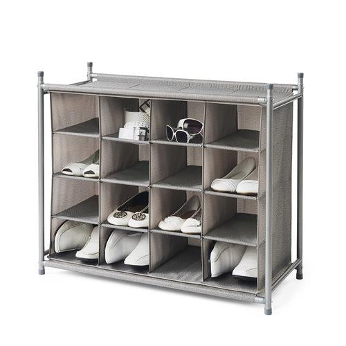 Freestanding Stackable 16-Cubby Shoe Organizer - Harmony Twill Collection - Style 5018