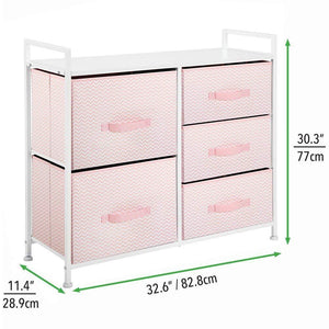 Top rated mdesign wide dresser storage tower furniture metal frame wood top easy pull fabric bins organizer for kids bedroom hallway entryway closets dorm chevron print 5 drawers pink white