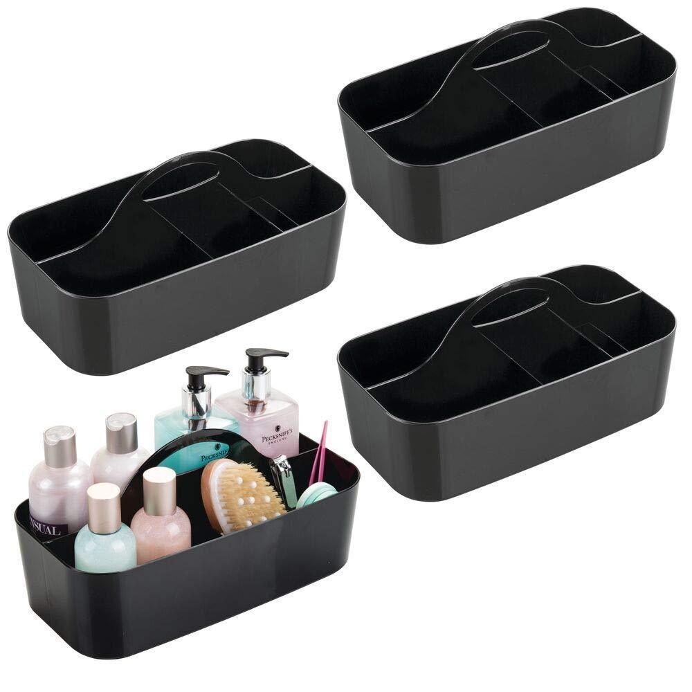 New mdesign plastic portable storage organizer caddy tote divided basket bin with handle for bathroom dorm room holds hand soap body wash shampoo conditioner lotion large 4 pack black