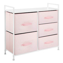 Load image into Gallery viewer, Best seller  mdesign wide dresser storage tower furniture metal frame wood top easy pull fabric bins organizer for kids bedroom hallway entryway closets dorm chevron print 5 drawers pink white