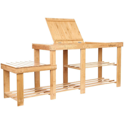 Clevr Natural Bamboo Shoe Storage Rack Bench with 2-Tier Storage Drawer on Top, 44