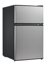 Load image into Gallery viewer, Home midea whd 113fss1 double door mini fridge with freezer for bedroom office or dorm with adjustable remove glass shelves compact refrigerator 3 1 cu ft stainless steel