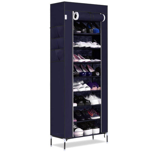 Bluefringe Shoe Rack with Dustproof Cover Shoe Closet Shoe Cabinet Storage Organizer Dustproof 27-Pairs Shoe Cabinet - Multi Function Shelf Organizer -(Navy Blue -10 Tier)