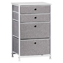 Load image into Gallery viewer, Exclusive langria faux linen home dresser storage tower with 4 easy pull drawers sturdy metal frame and wooden tabletop perfect organizer for guest room dorm room closet hallway office area gray
