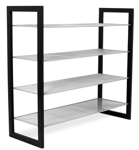 Internet's Best Mesh Shoe Rack - 4-Tier - Free Standing Metal Wood Shoe Organizer - Closet and Entryway - Fits 16 Pairs of Shoes - Black & Silver