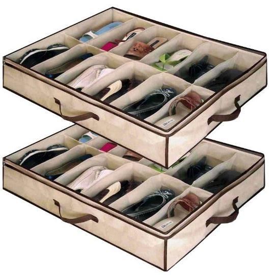 2 x 12 PAIR Underbed Under Bed Shoes Storage Space Saving Shoe Organizer Bag Box