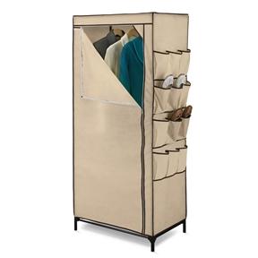 Tan 27-inch Portable Storage Wardrobe with Shoe Organizer