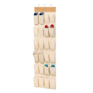 24-Pocket Over-The-Door Hanging Shoe Organizer, Bamboo & Canvas