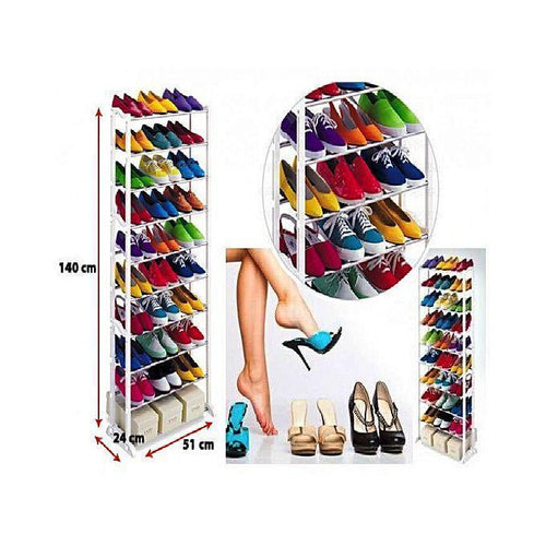 30 Pair Shoe Organizer - Silver & White